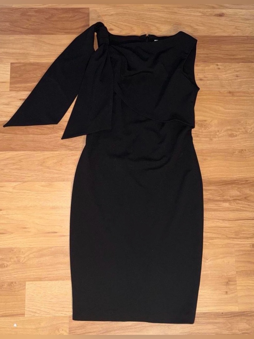 Calvin Klein Black Sleeveless Sheath Dress with Draped Bow Detail